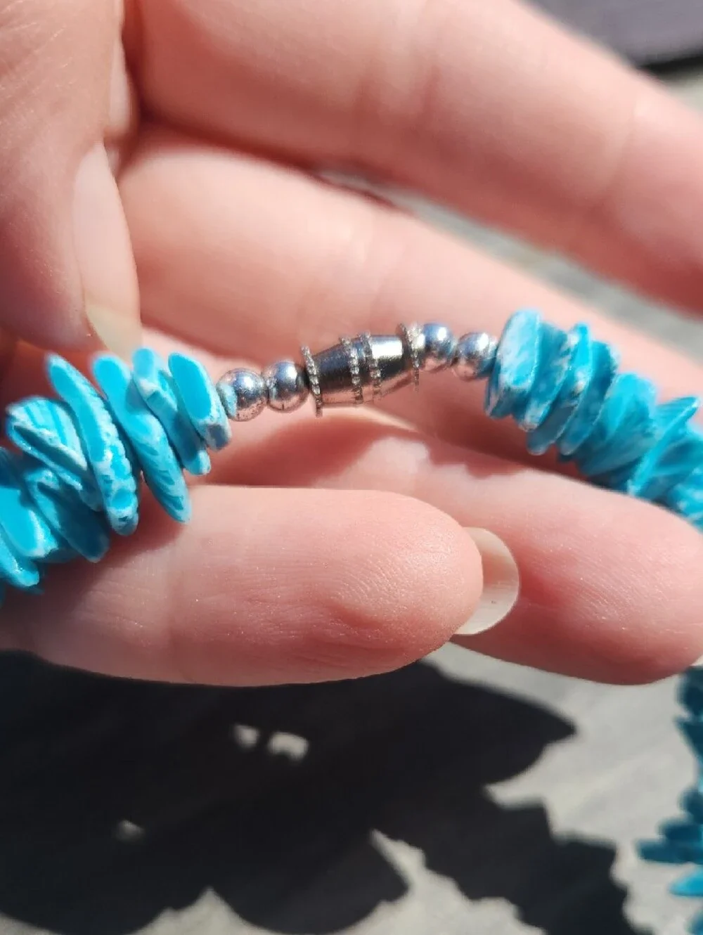 Y2K Turquoise Color Puka Shell Chip Bead Necklace 8 Inches